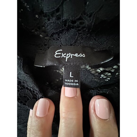 Y2K Vintage EXPRESS Womens Knit Sheer Lace Top Goth Grunge Festival Size Large - Picture 6 of 6